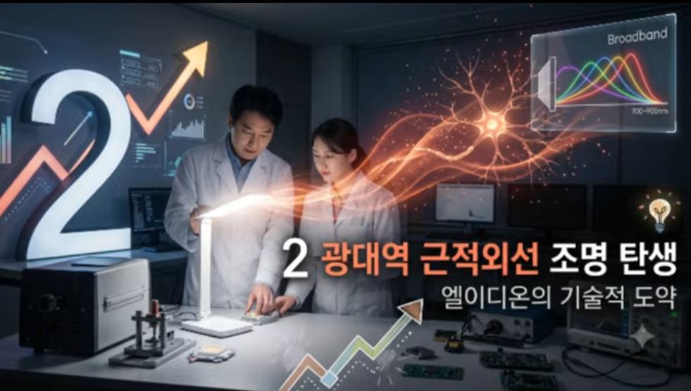 연구원들이 근적외선 스탠드 조명을 시험하는 모습 - 광대역 근적외선 조명 탄생